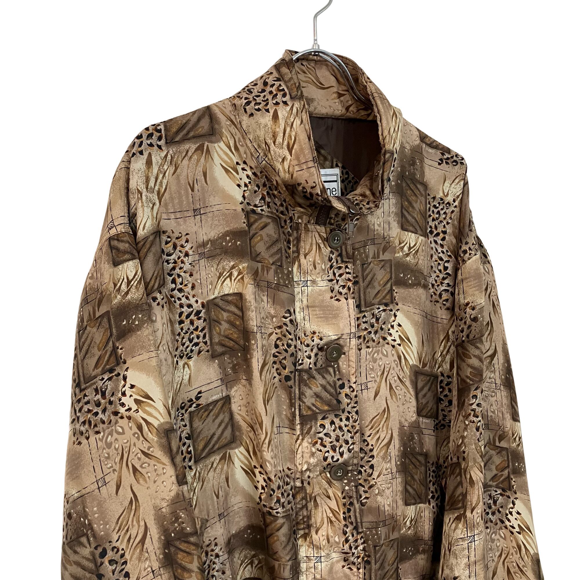 VINTAGE VITAL ZONE Leopard Pattern Silk 100% Zip Blouson Jacket