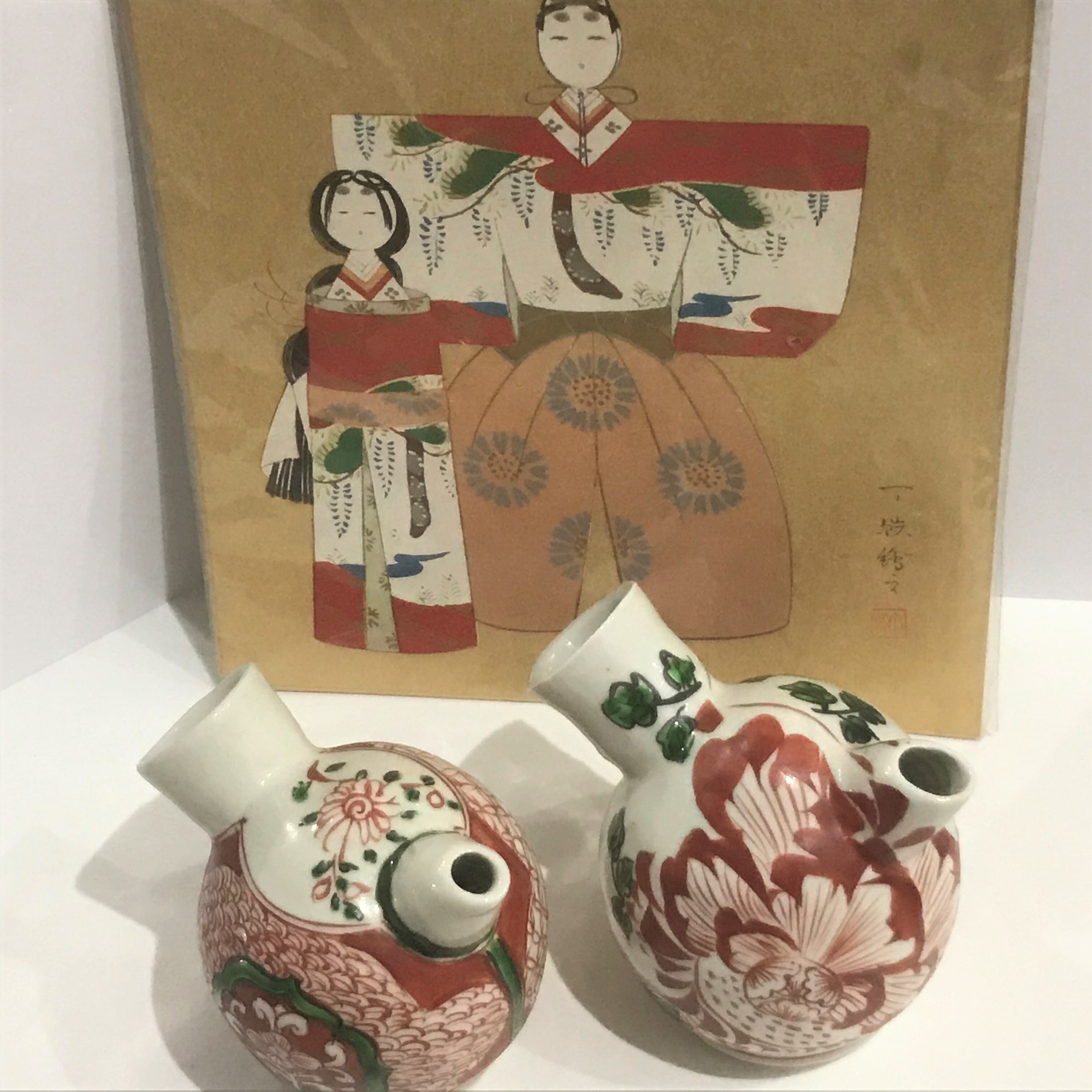 置物 徳利 二口燗 おうち時間 吉祥文様 手作り 手描き 一点物