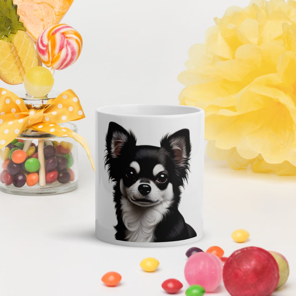 黒チワワ（光沢マグカップ：ホワイト） | Crafty Moments