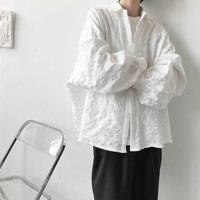 Embossed oversized long sleeve shirt(MT1373)