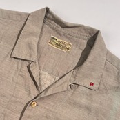 リネン100% Papas Island パパス クラシックカー デザイン 半袖 オープンカラー シャツ アロハシャツ /グレージュ系 メンズ