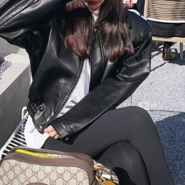 長袖 腰丈 フェイクレザー ブルゾンジャケット　SA9841