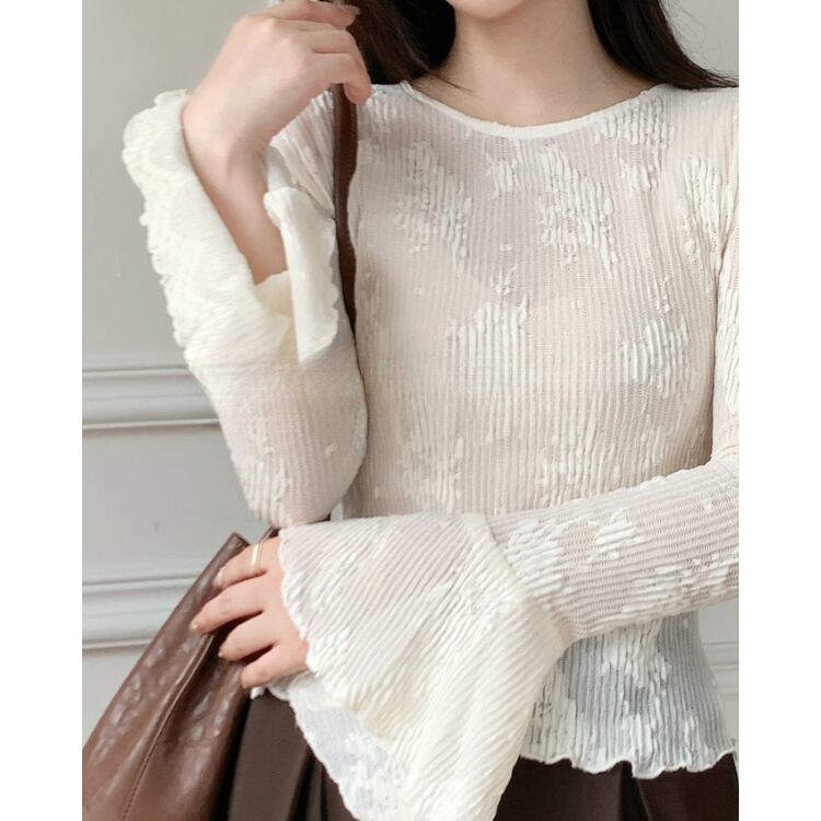 長袖 プリーツ フレアスリーブ ブラウス YH9888