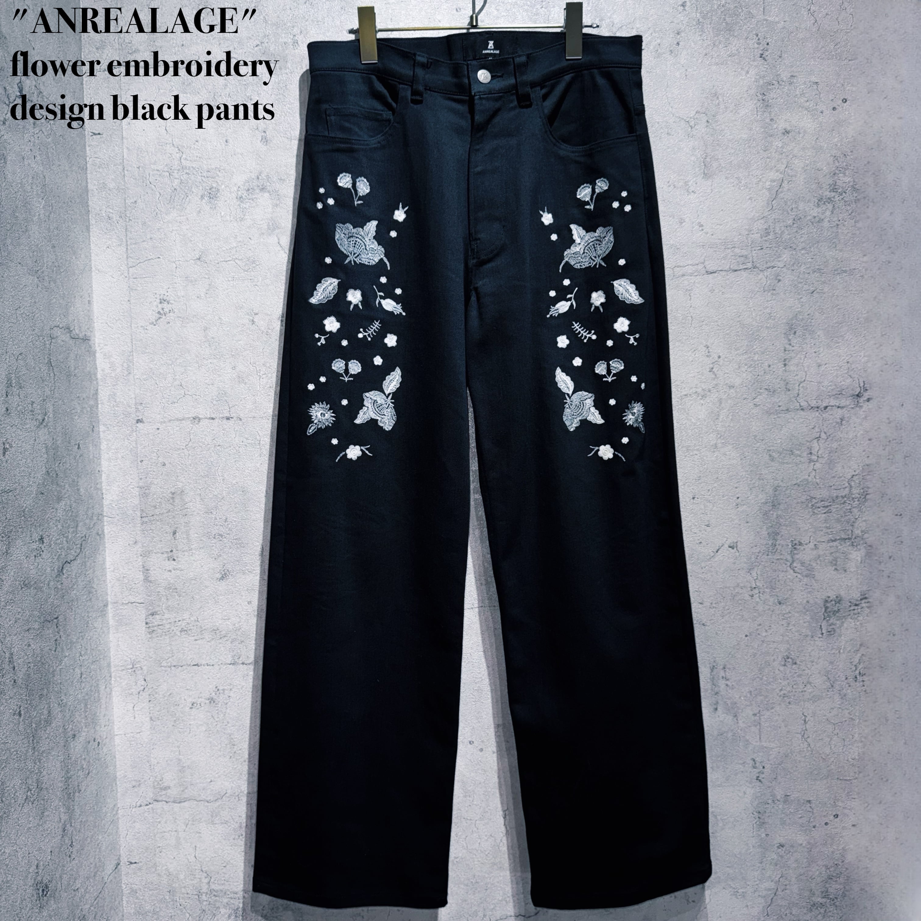 "ANREALAGE"flower embroidery design black pants
