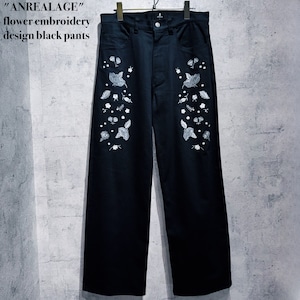 "ANREALAGE"flower embroidery design black pants