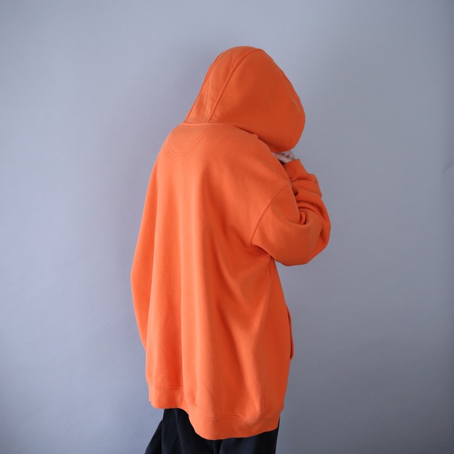 "Carhartt" sleeve logo printed XXXL over silhouette orange sweat parka