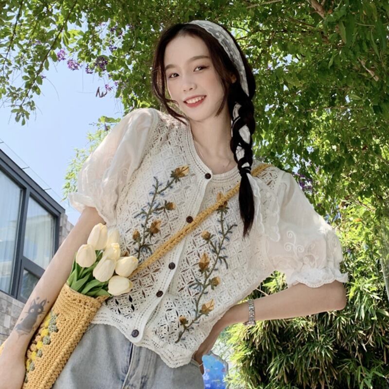 スリーブホワイトシャツ サマー薄手ショートトップス 夏物 YY-ファッション5233023773