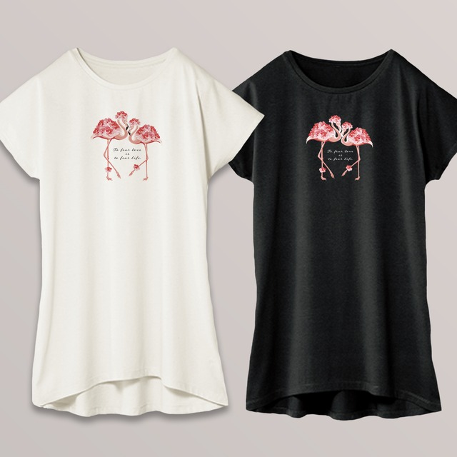 送料無料 花とフラミンゴのチュニック・ドルマンワンピTシャツ Mサイズ