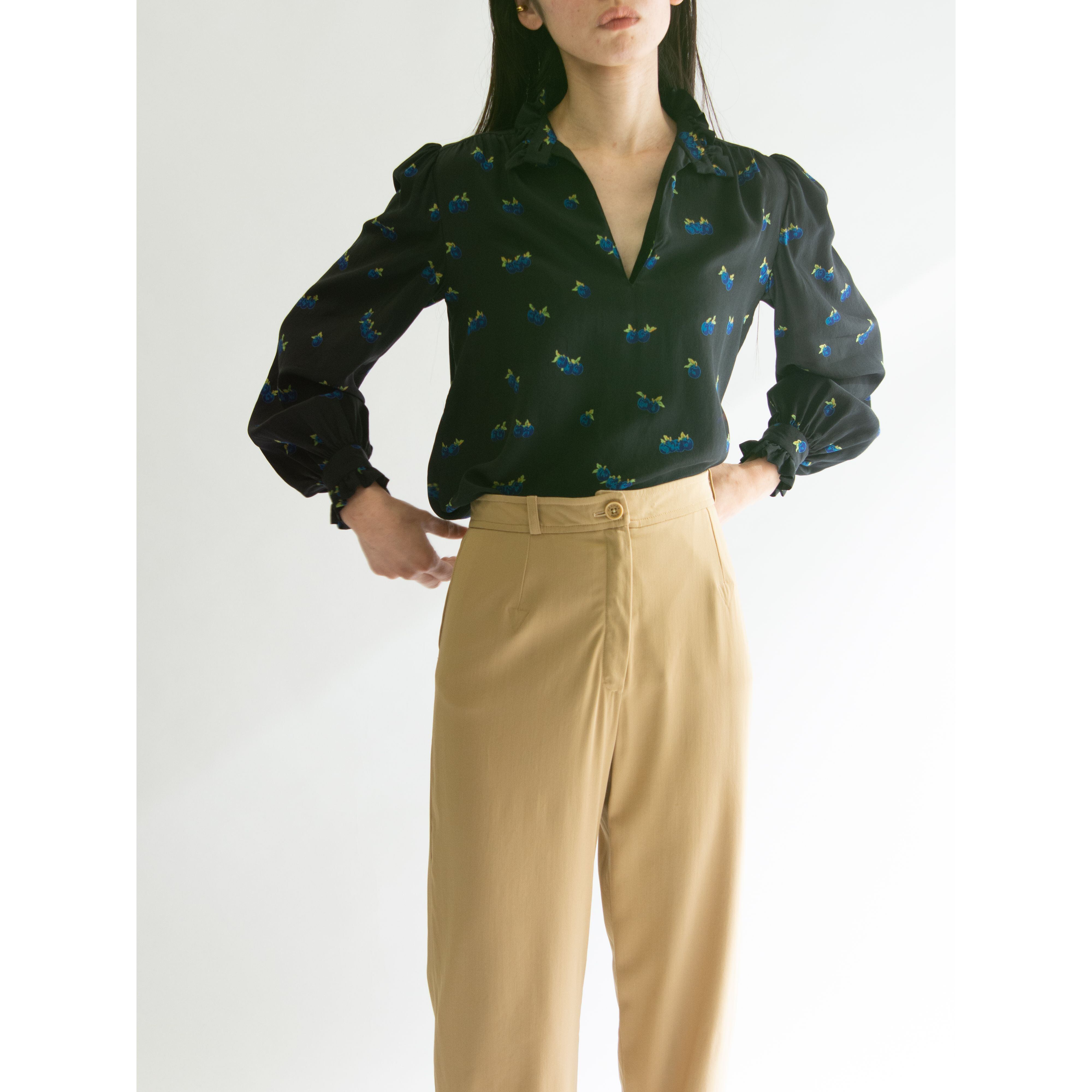【Unknown brand】100% Silk Printed Pullover Blouse（シルク プリントプルオーバーブラウス 長袖シャツ）