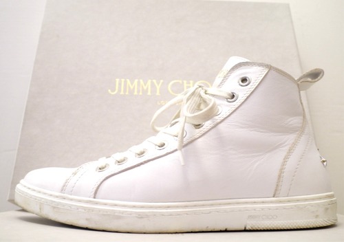 美品★JIMMY CHOO ジミーチュウ メンズ 184 COLT SLY ソフトレザー ハイカット スニーカー 白42★ スタッズがさりげなく主張する定番モデル