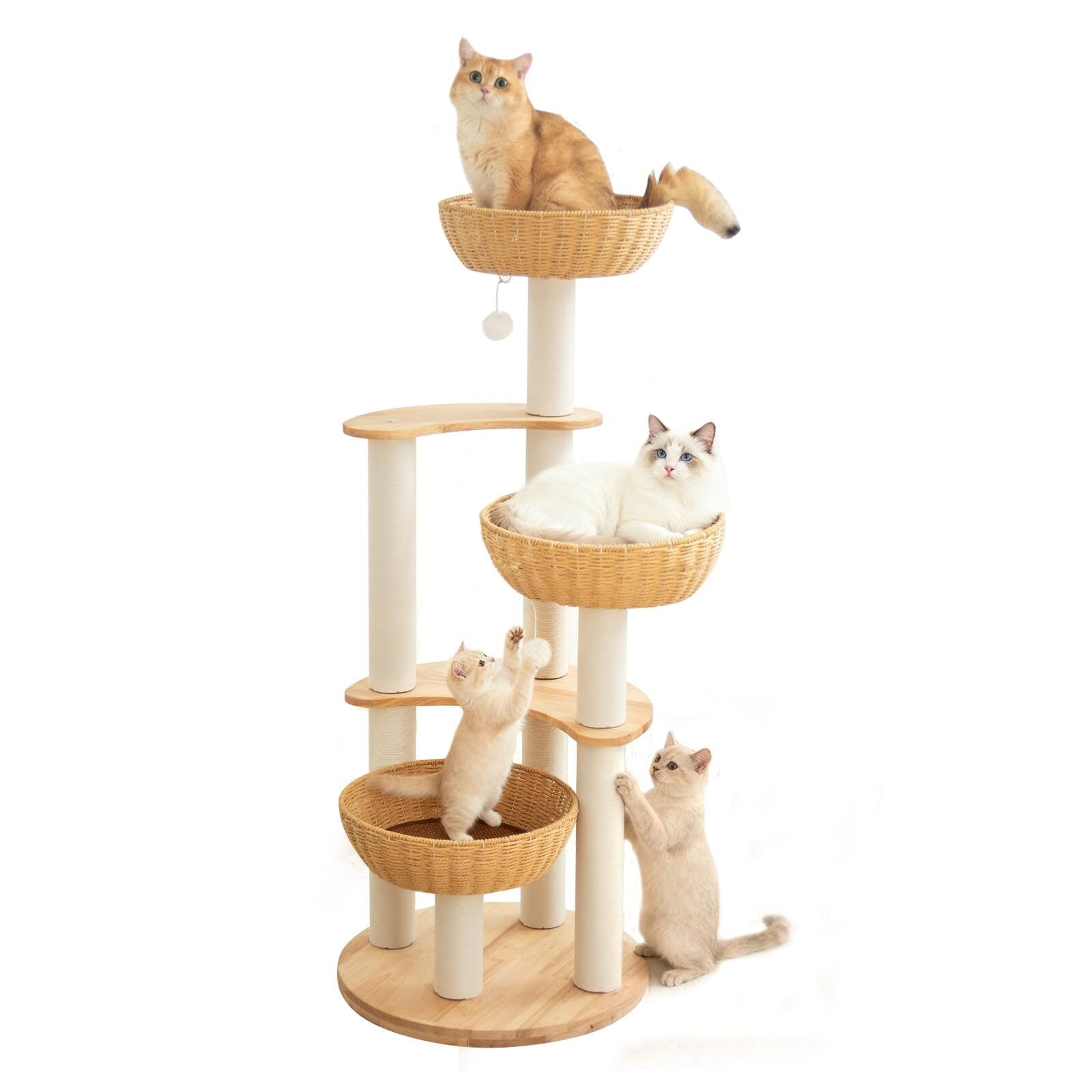 在庫処分】CozyMeow キャットタワー 突っ張り 木製 キャットツリー 木