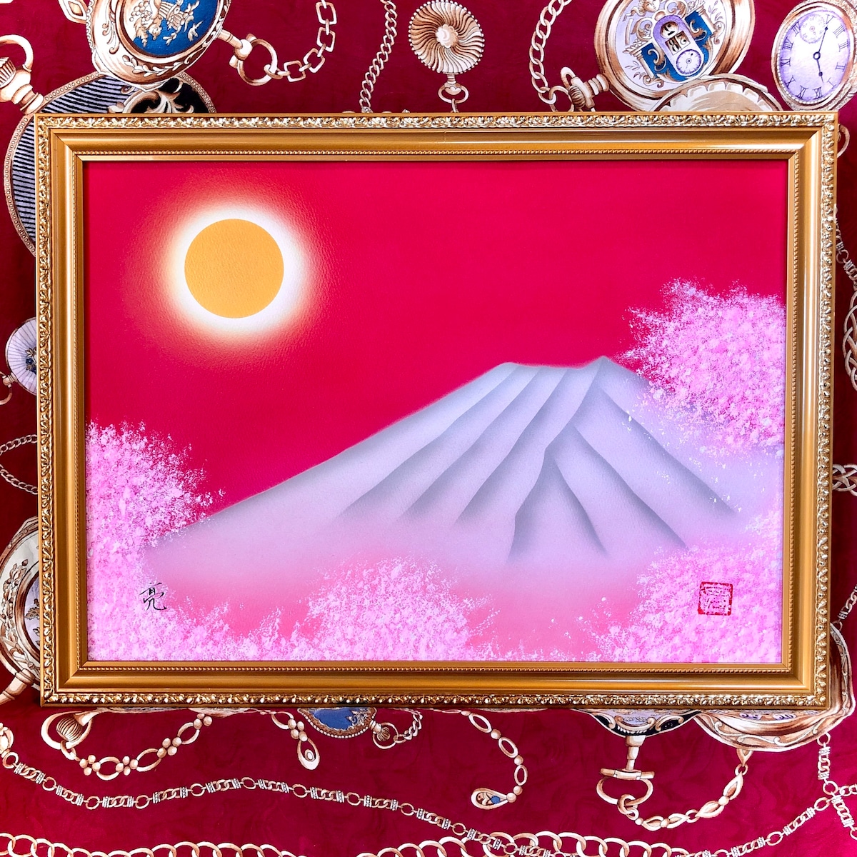 風水エナジーアート】満開桜富士 強力高波動絵画 F8号キャンバス 開運 