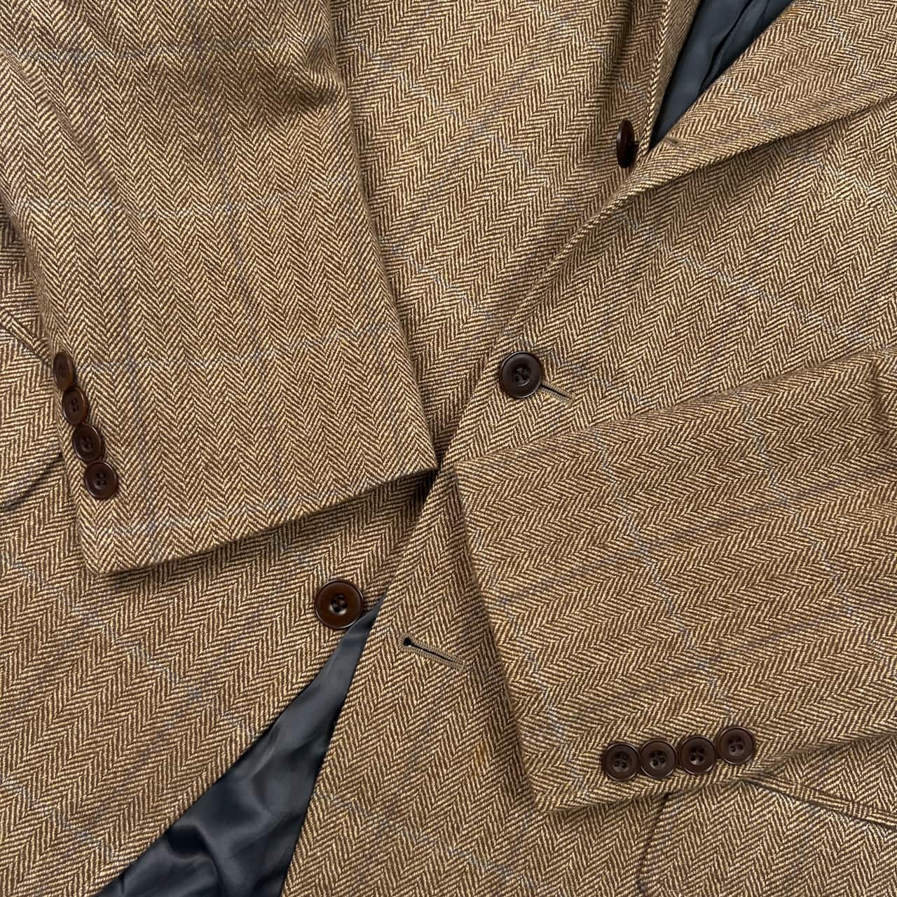 NEWYORKER ニューヨーカー ヘリンボーン チェック 段返3B ウール テーラードジャケット A7/ベージュ系 メンズ