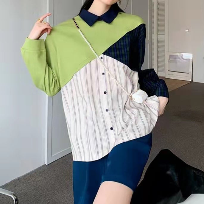 LAYERED DESIGN LONG SLEEVES SHIRT TOP 1color M-3548