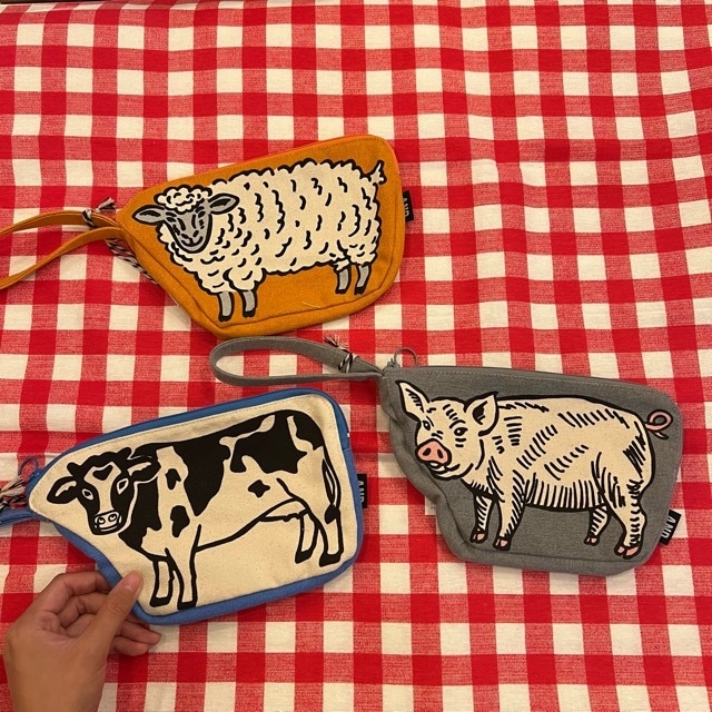 Die-cut pouch　3Type　COW PIG　ダイカットポーチ　牛　豚　羊　アニマル　animal　ポーチ