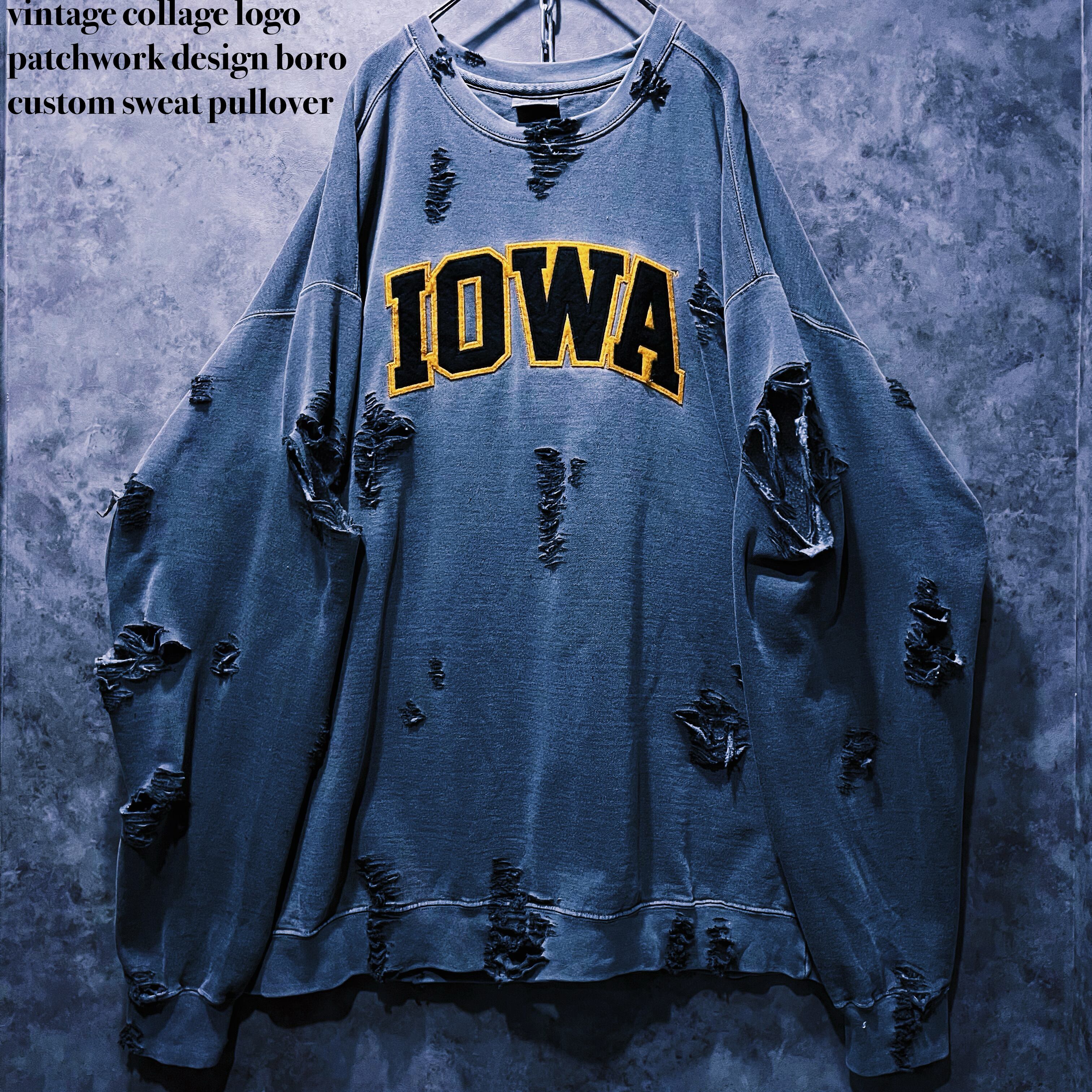 【doppio】vintage collage logo patchwork design boro custom sweat pullover