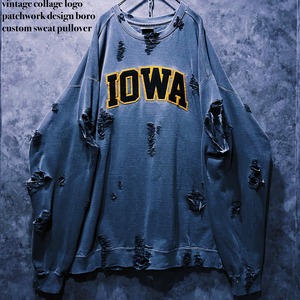 【doppio】vintage collage logo patchwork design boro custom sweat pullover