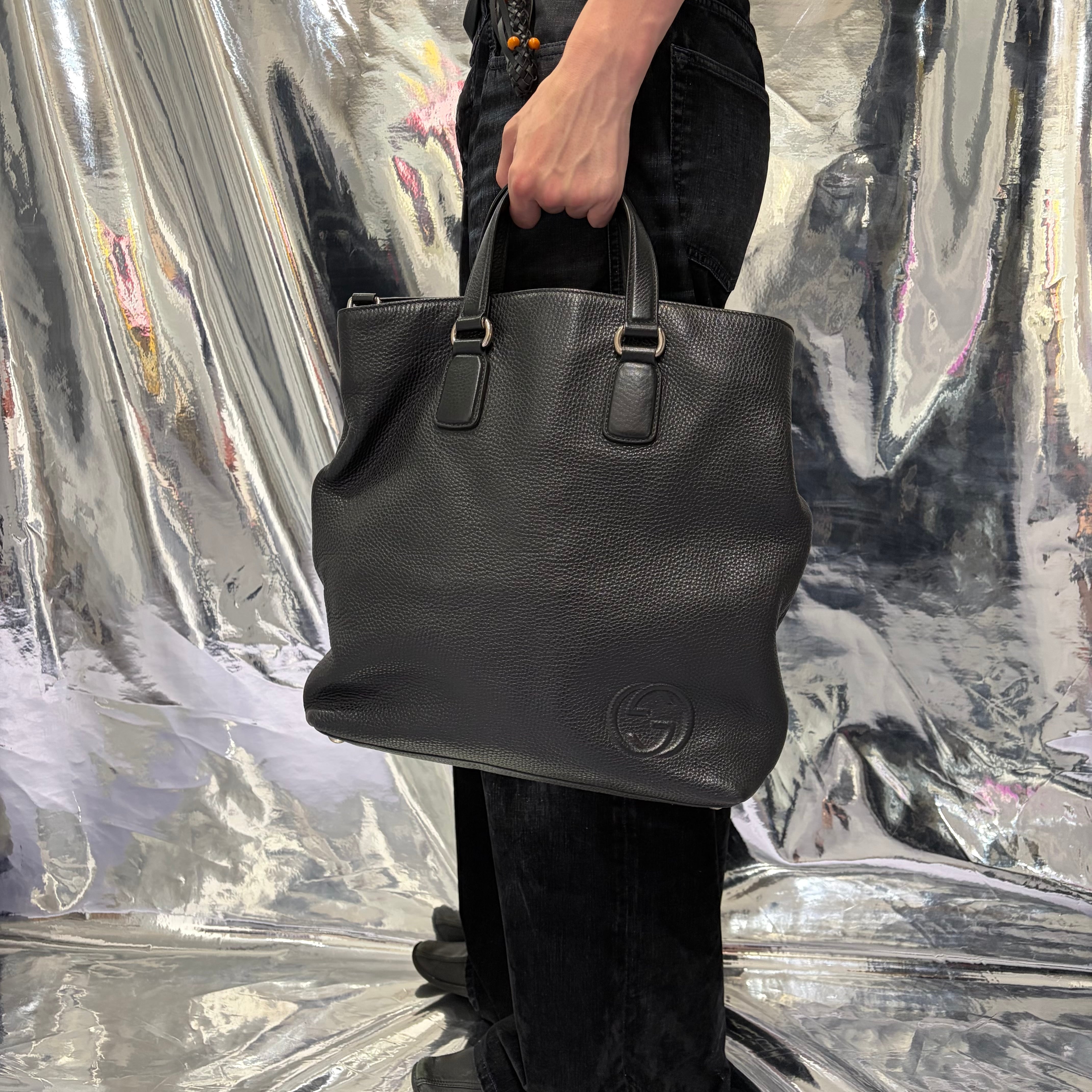 GUCCI インターロッキングG レザー トートバッグ ブラック GUCCI インターロッキングG トートバッグ レザー ブラック グッチ