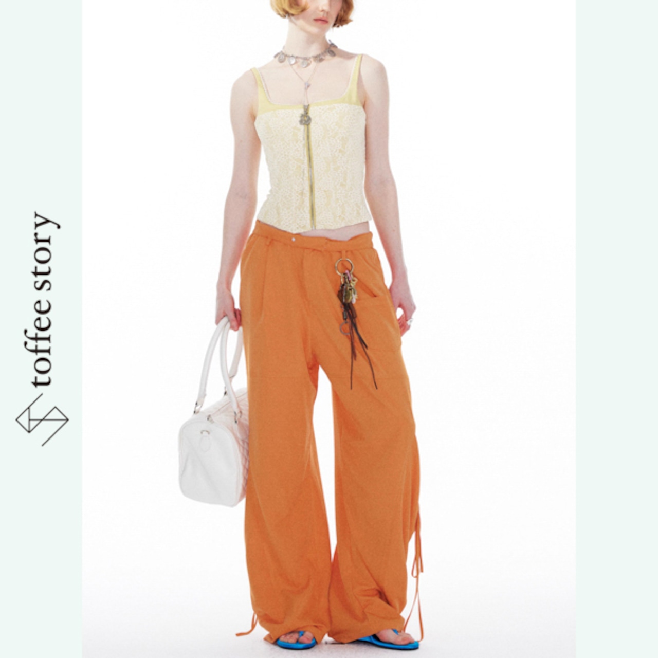 烈日のポケット・オレンジワイドパンツ 《B0003》