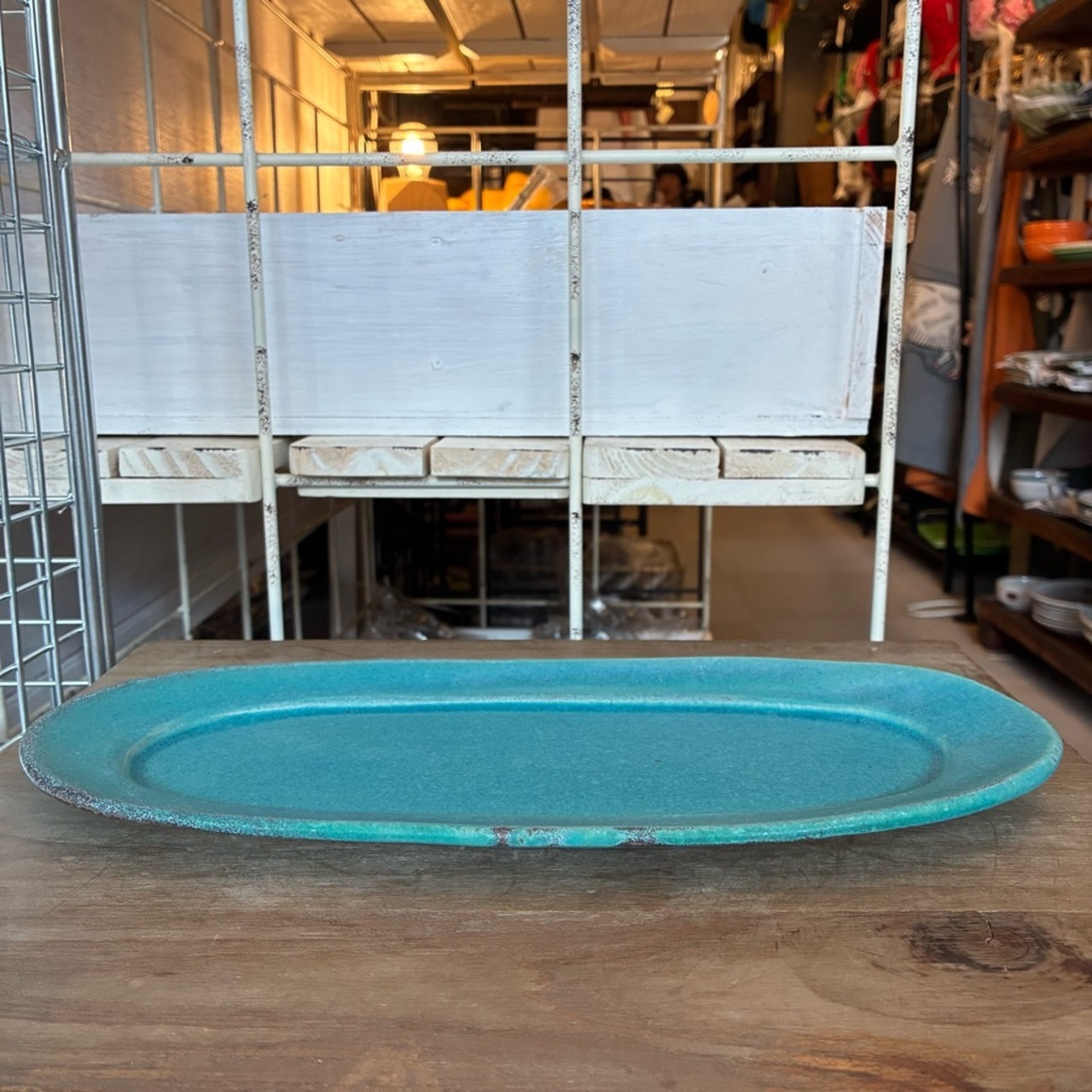 MASHIKO Simple oval plate Shabby turquoise　益子焼　シンプル楕円皿　シャビーターコイズ　オーバルプレート　メインディッシュ　洋食　電子レンジOK　食洗機OK