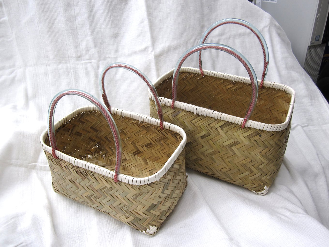 120757-00　竹製買物カゴ角補強付 2コ組