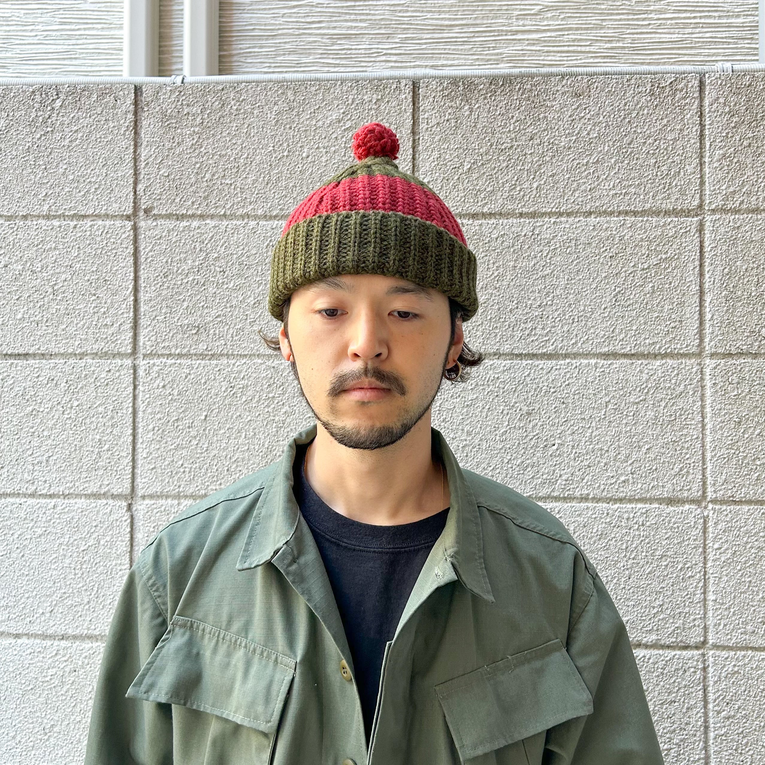 Nigel Cabourn / STRIPED POM POM BEANIE Green ナイジェルケーボン ストライプ ポンポン ビーニー  ニットキャップ