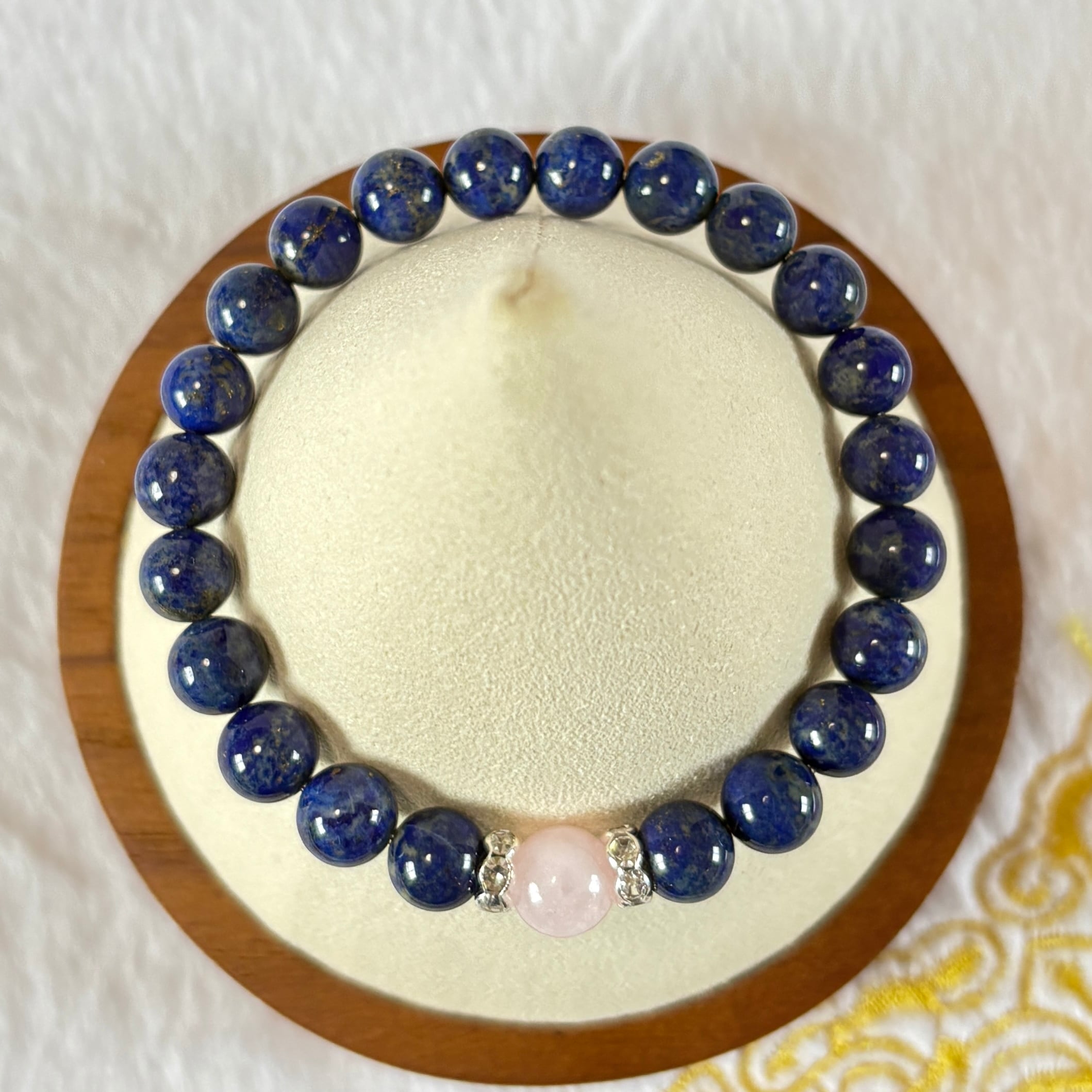 アフガニスタン産ラピスラズリ × ブラジル産モルガナイト✨幸運と愛を呼ぶ天然石ブレスレット/内周15㎝・天然 本物 無着色 無加工 無処理