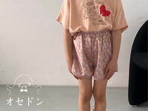 【middle name】ビンテージフラワーショートパンツ 90〜110cm ピンク【240431】