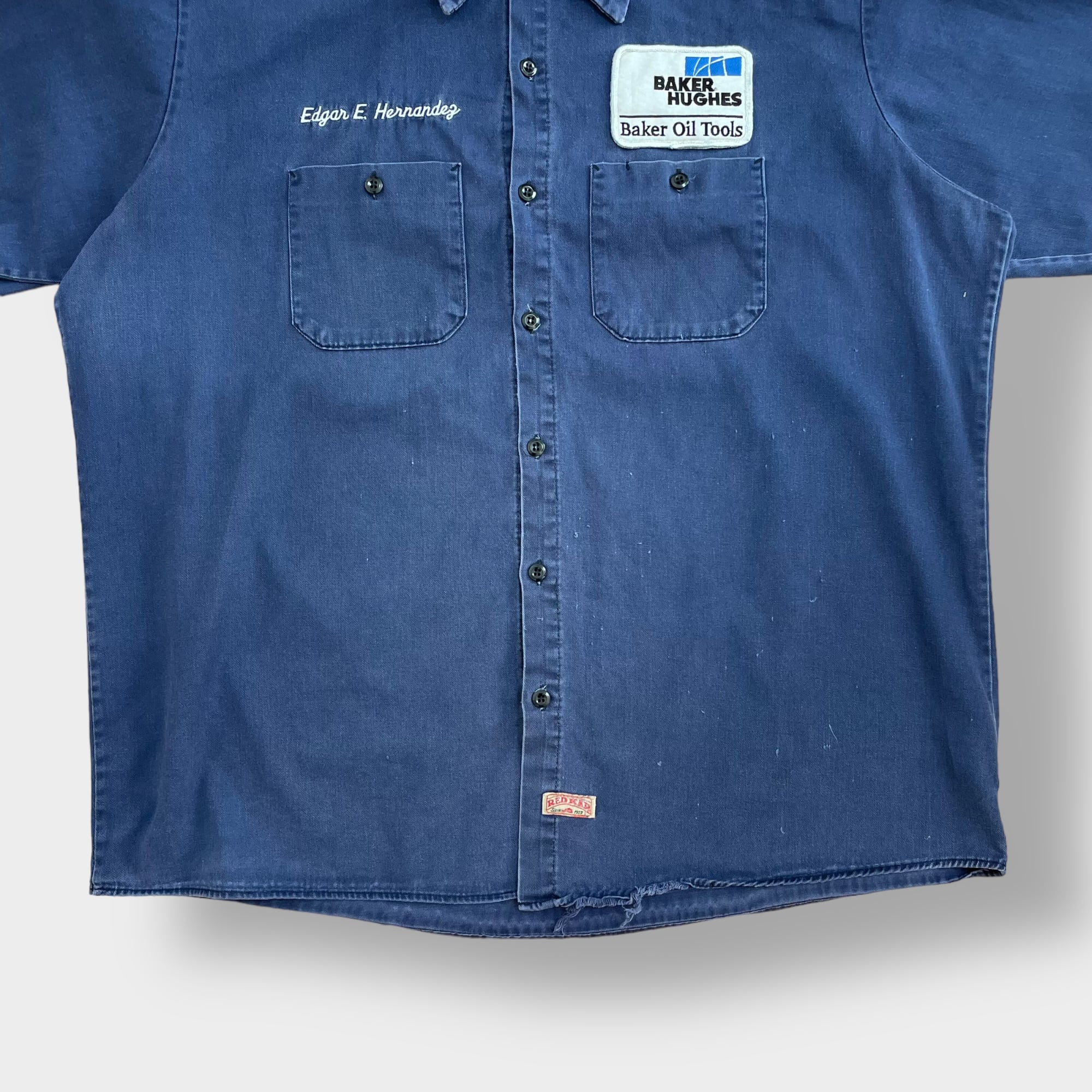 《USA製》海外レッドキャップワークシャツコートオーバーサイズ企業ロゴ刺繍