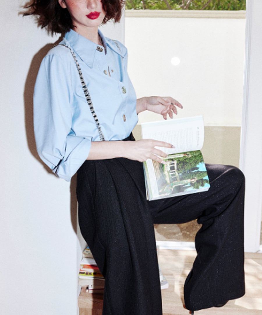 ラメタックワイドパンツ◆チェーンストラップ【p-20230】