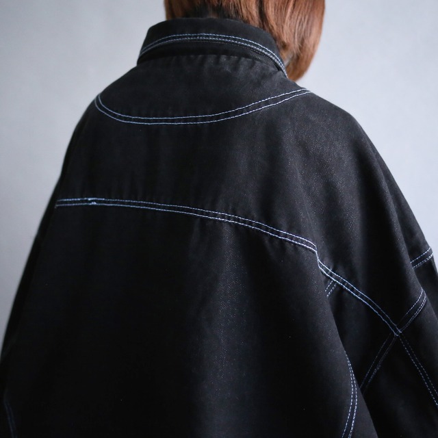 blue stitch work XXXXXL super over size wide silhouette black denim jacket