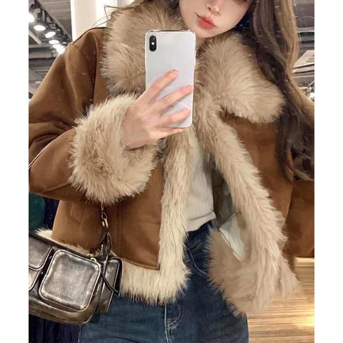 ムートン ジャケット ファー スエード レディース 長袖 秋冬 韓国 アウター 防寒 保温 暖かい おしゃれ 大人 カジュアル 通勤 通学 ショート丈 フェイクムートン ブルゾン 大人可愛い 大人女子