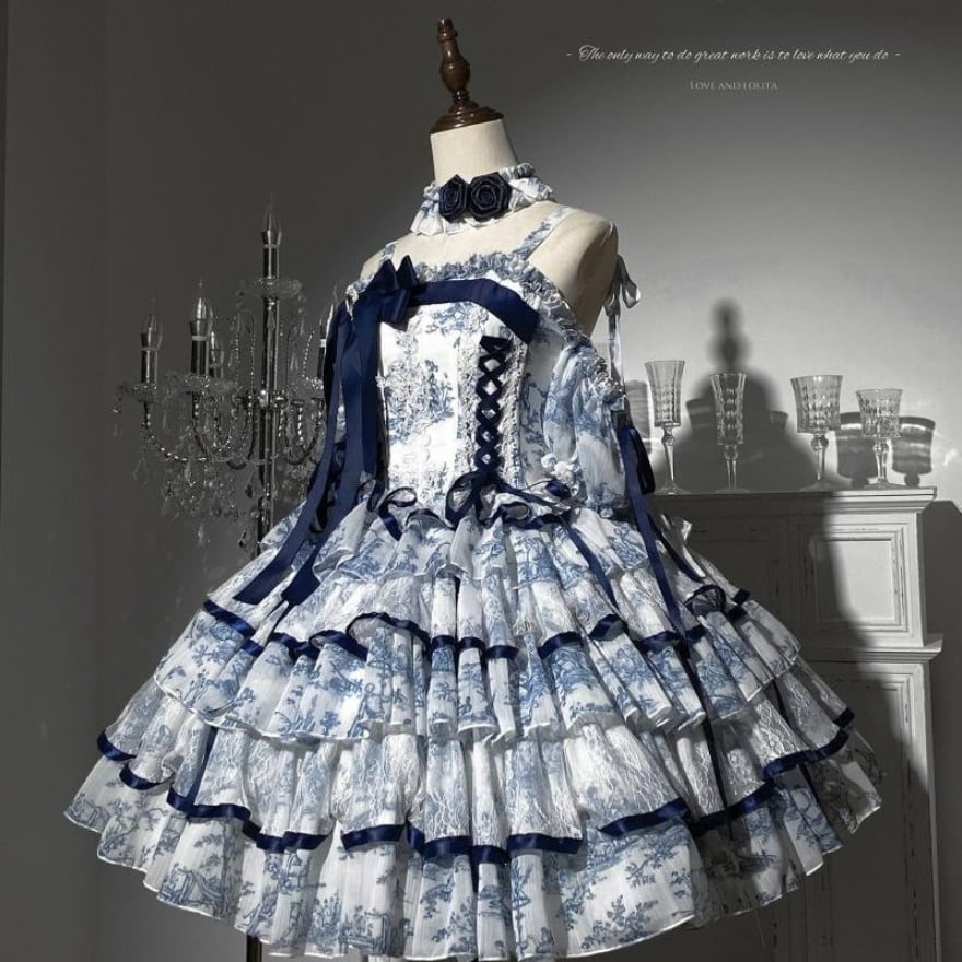 ピンクハウス ティアード フリル ロングワンピース ブルー チェック ロリータ クラシカルロリータ ロングワンピース 青花柄 ティアードフリル