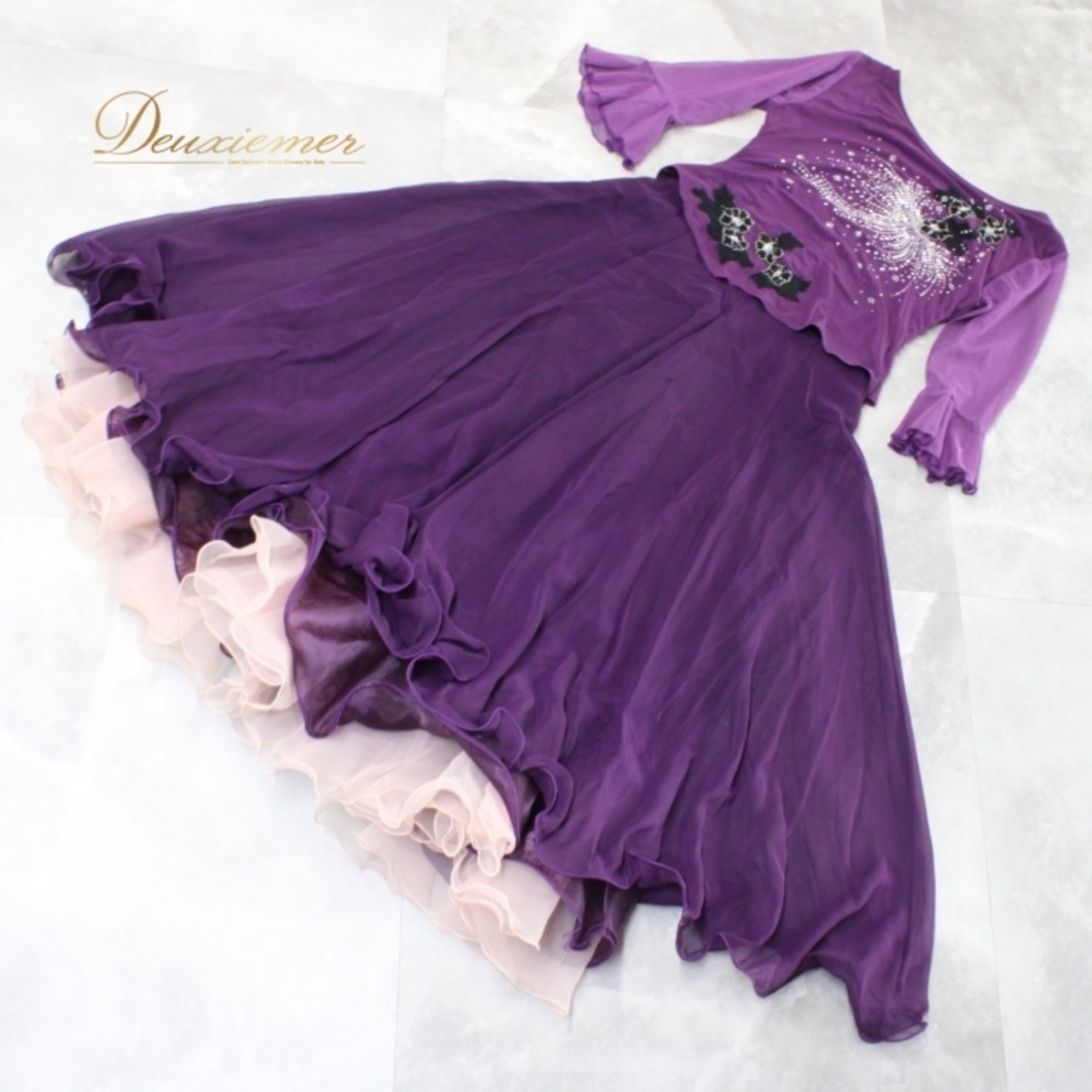 社交ダンス 衣装 スタンダード ドレス ワンピース パーティドレス ICHIOKU イチオク 紫 黒 ラインストーン ブラック系 パープル系 ピンク系 レース パーティー用 競技用 フォーマル おしゃれ 高級感 きらめく スパンコール スタイルアップ 女性用 伸縮性 カジュアル ドレッシー お手入れ簡単 薄手 軽量 ドレスアップ