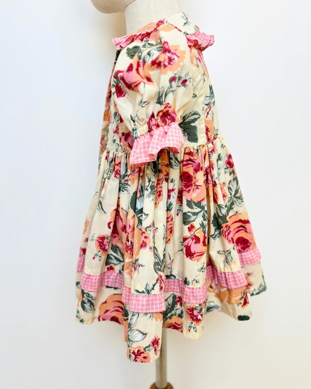 【18-24m・vintage】フローラル×チェック柄　Dress