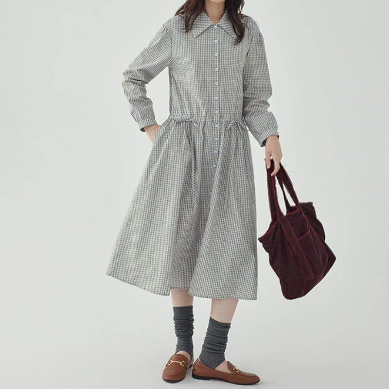 チェック柄ロングスリーブドレス M1850