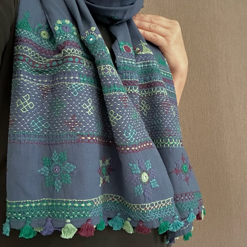ランバニ(バンジャラ)刺繍 手織りコットンストール G 【送料無料】