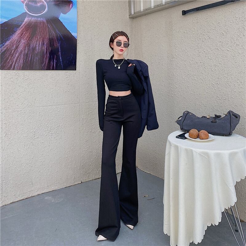 パンツ スプリングオータムブラックハイウェストルーズ薄手 レッド 春物 秋物 ブラックストロベリース31550482408