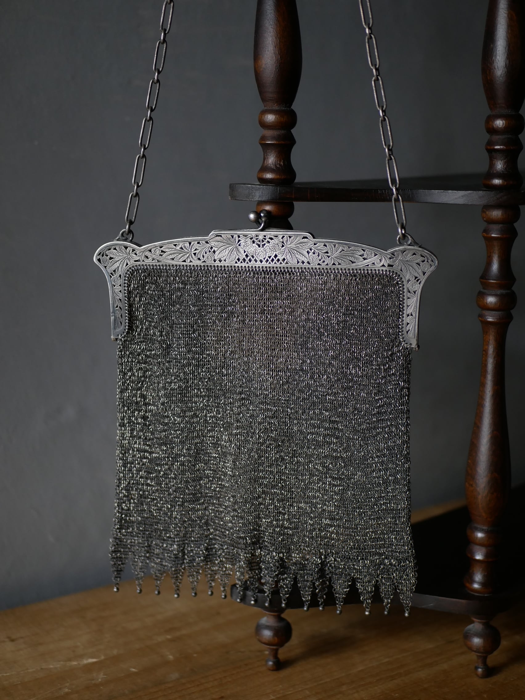 純銀 スターリングシルバー サック メッシュバッグ フランスアンティーク