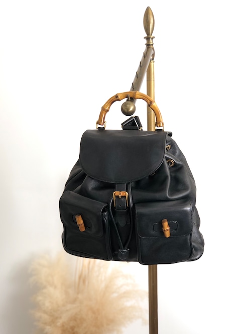 GUCCI グッチ バックパック ブラック バンブー レザー フロントバックル vintage ヴィンテージ オールド gaic2f