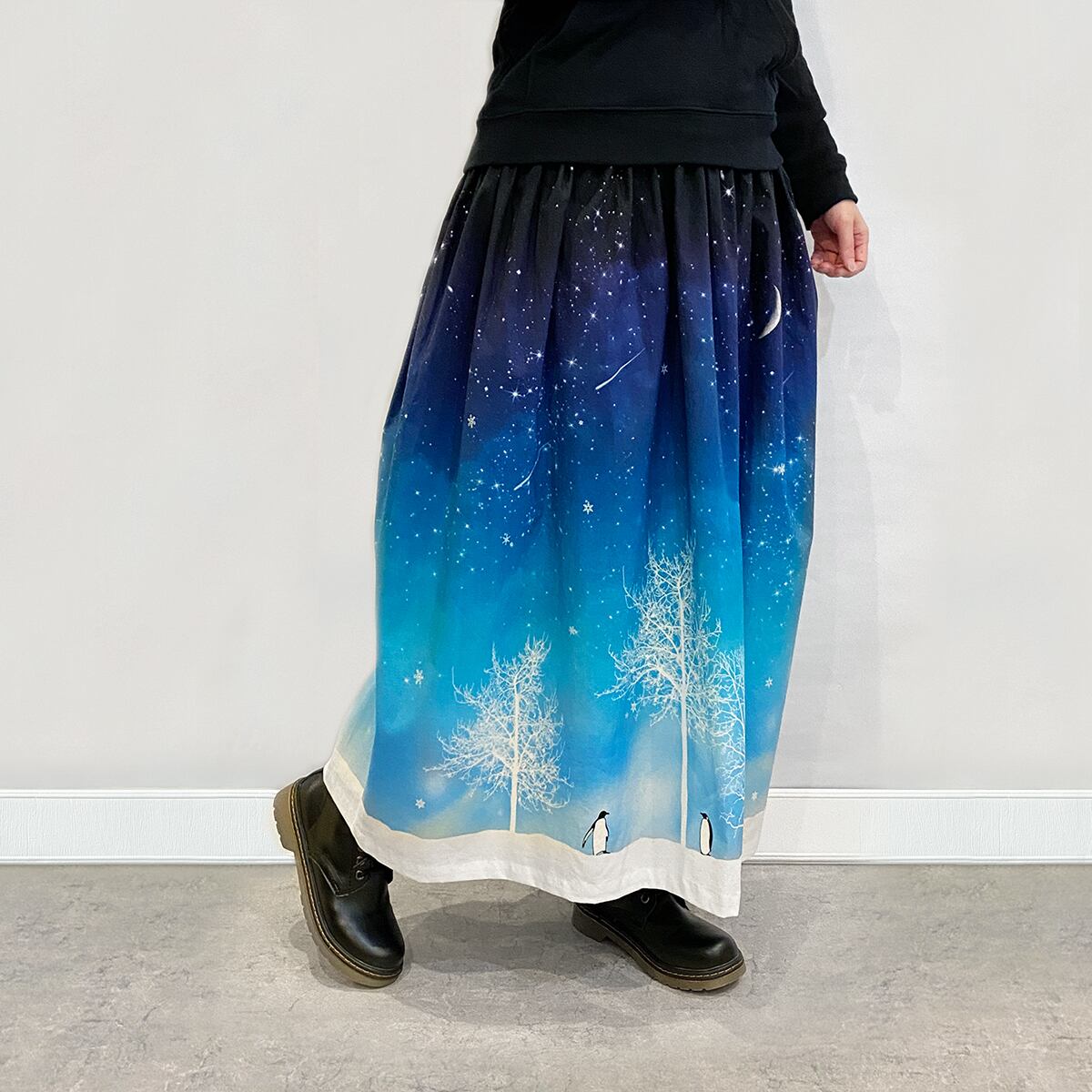 冬の星空・ペンギン ギャザースカート