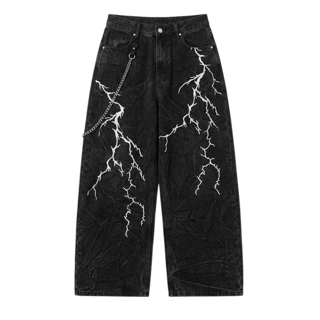 Lightning design denim pants 0013