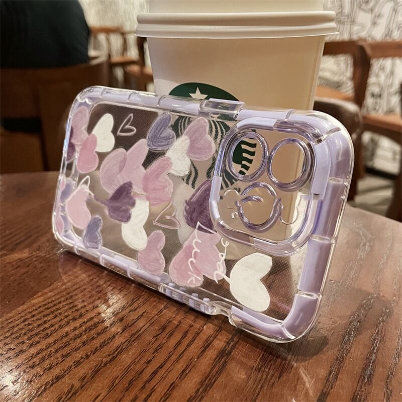 iPhone14 Pro Max 13 12ケース ハート柄 可愛い 透明 耐衝撃