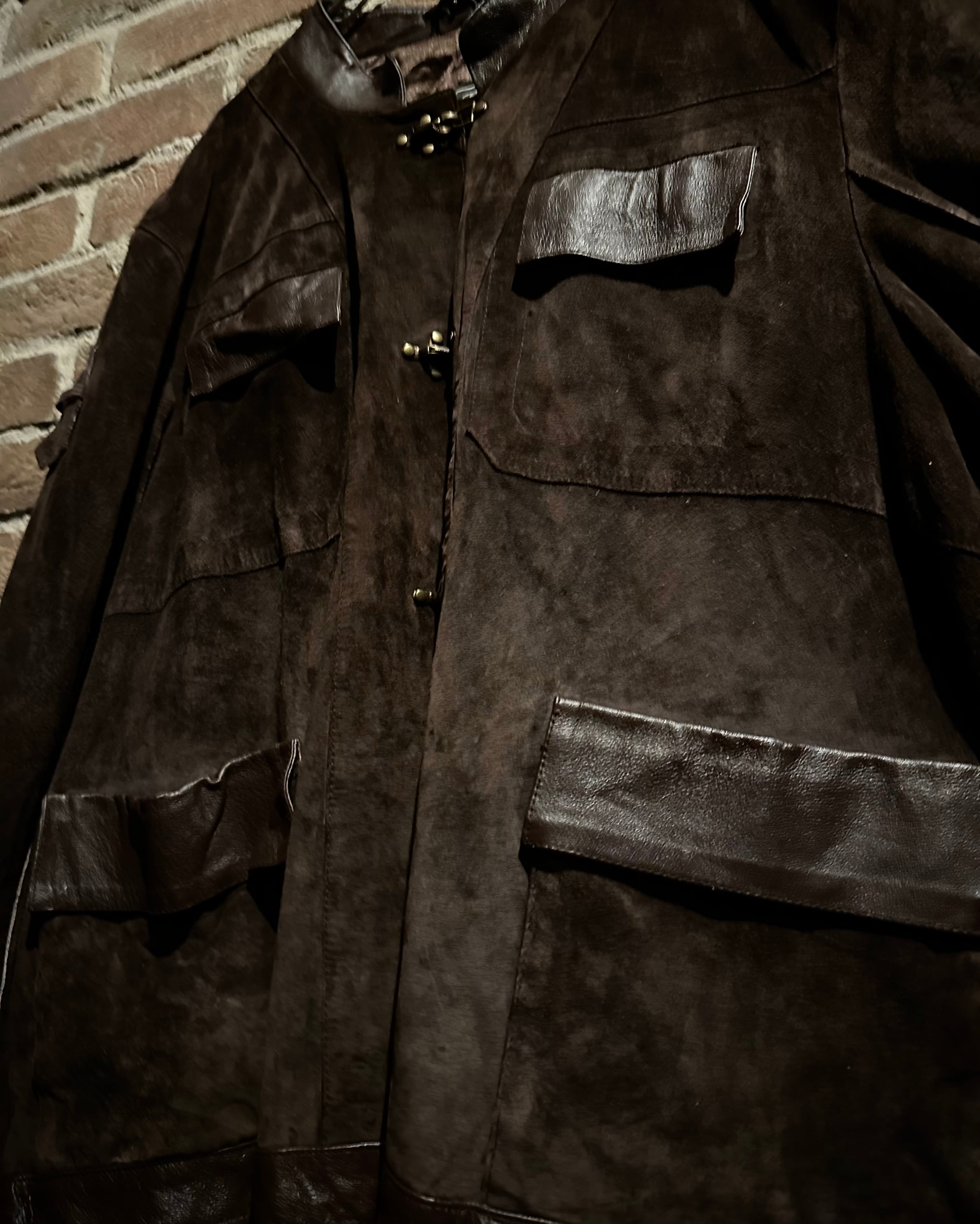 Caka act3】Fireman Buckle Gimmick Vintage Suede Leather Jacket