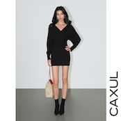 Cross V-Neck Rib Knit Mini Dress/2color