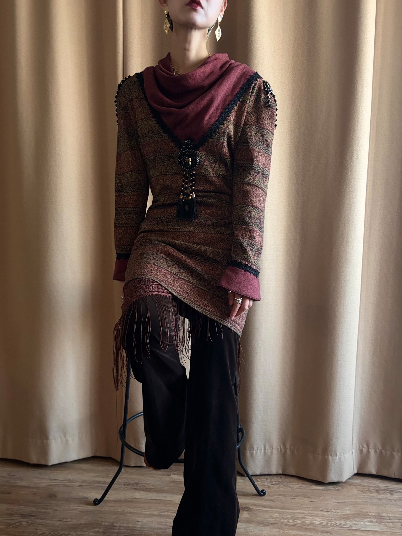 burgundy color ethnic knit tunic-5073-11