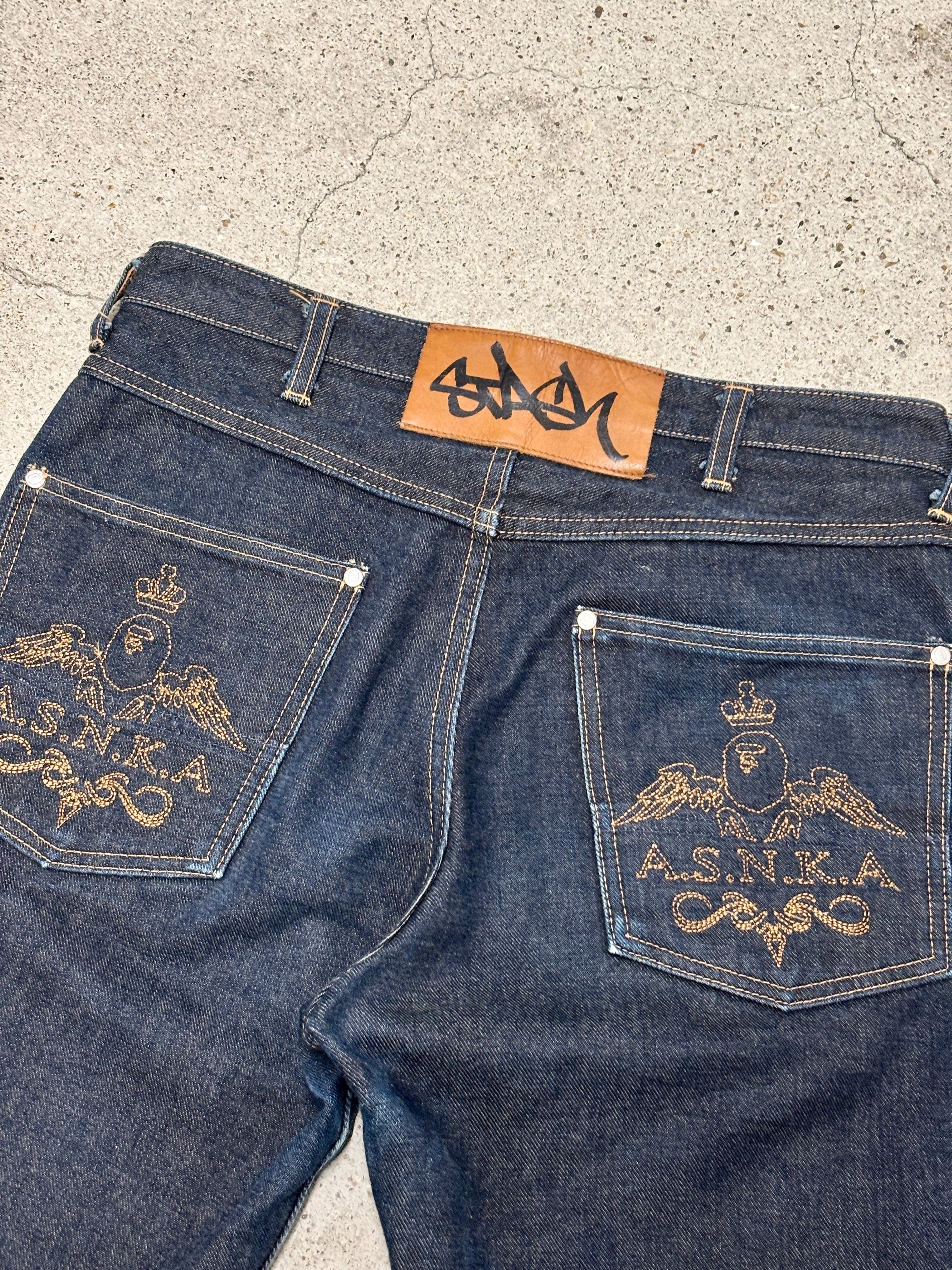00s A BATHING APE × STASH/Denim pants/S/デニムパンツ/刺繍ロゴ