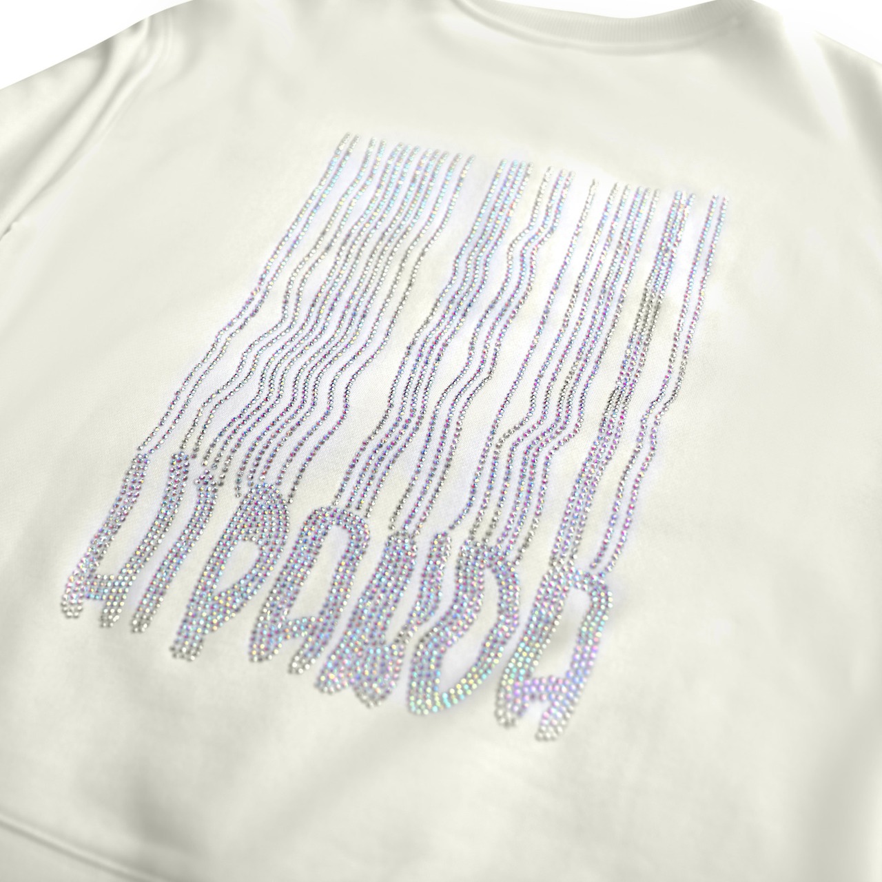 【HIPANDA ハイパンダ】男女兼用 ラインストーン クルーネック スウェット トレーナー UNISEX  CREW NECK SWEAT SHIRT / BEIGE・BLACK・GREEN