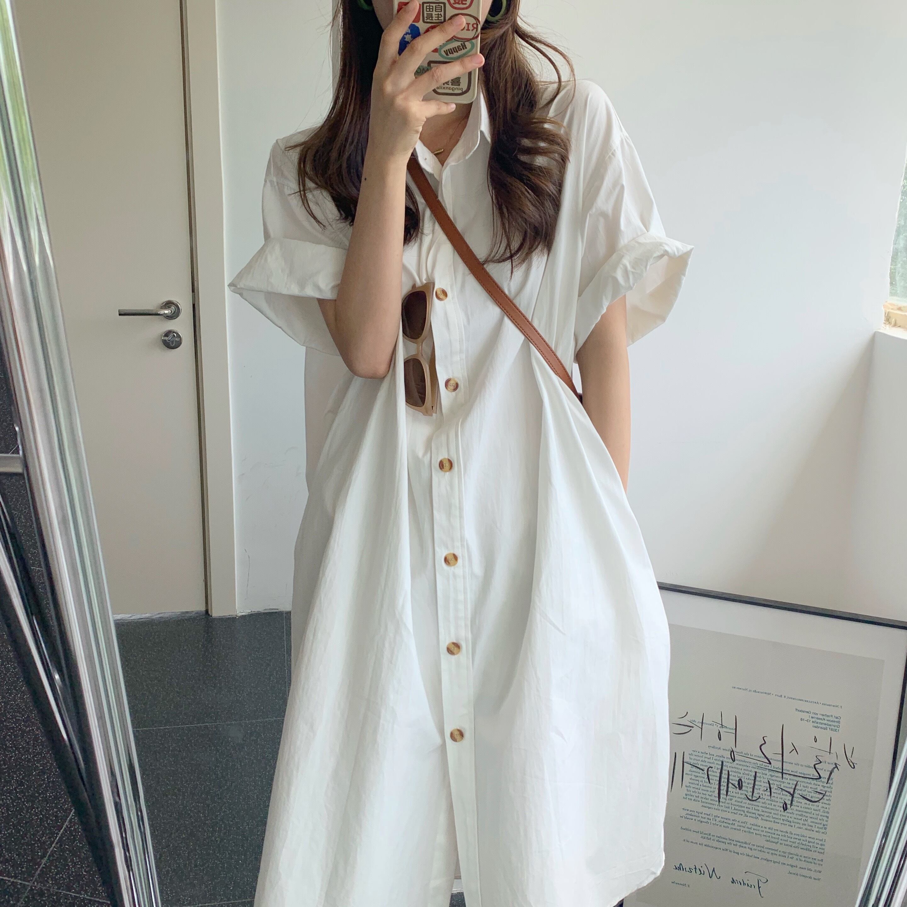 シャツ スカート ドレス サマーカジュアルルーズ薄手ソリッド カラー 夏物 ソリッドカラー ビッグFスモールZ韓国47166236827