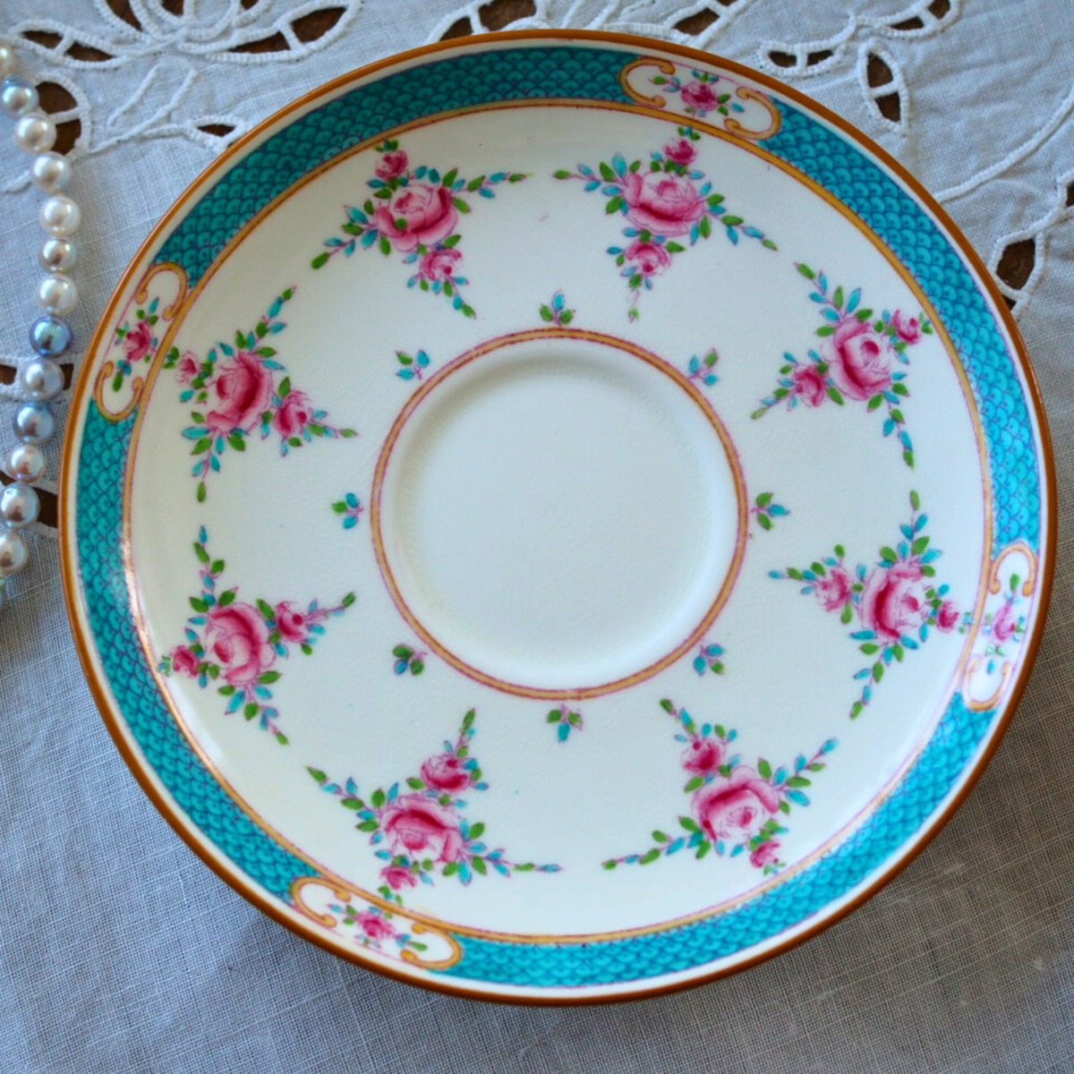 希少】英国アンティーク ミントンペルシアンローズ ソーサー1枚 F8